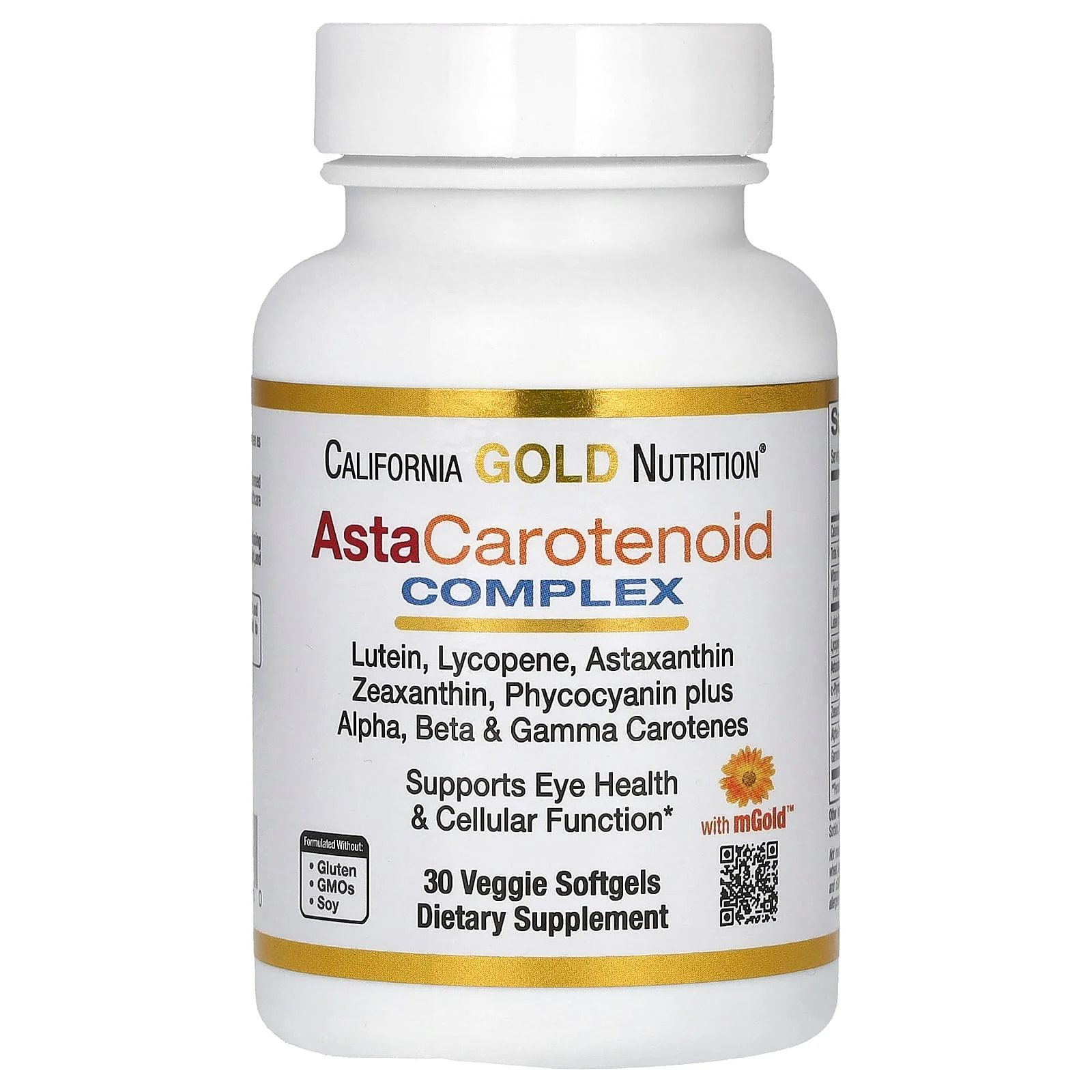 California Gold Nutrition, Complexo de Astacarotenoides com Luteína, Licopeno, Astaxantina e Vitamina A, 30 Cápsulas Vegetais