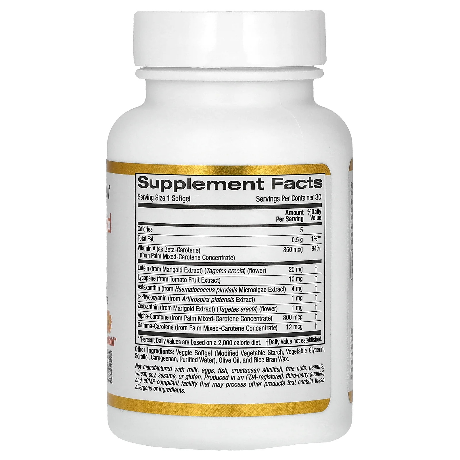 California Gold Nutrition, Complexo de Astacarotenoides com Luteína, Licopeno, Astaxantina e Vitamina A, 30 Cápsulas Vegetais - Imagem 2