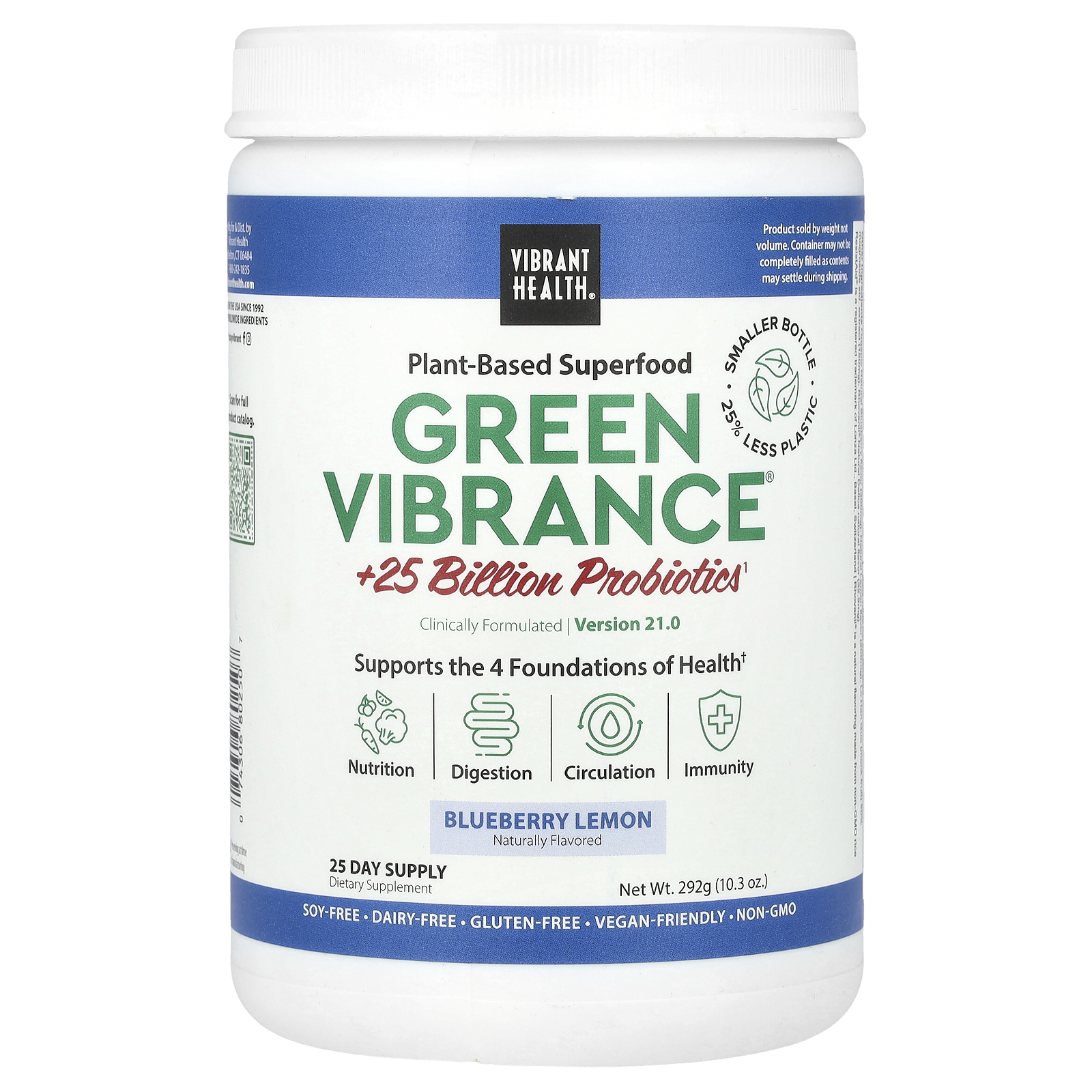 Vibrant Health Green Vibrance® +25 Bilhões de Probióticos Versão 21.0 Mirtilo e Limão 292 g (103 oz)
