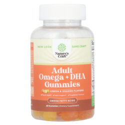 Natures Craft Gomas de Ômega + DHA para Adultos Limão e Laranja 60 Gomas