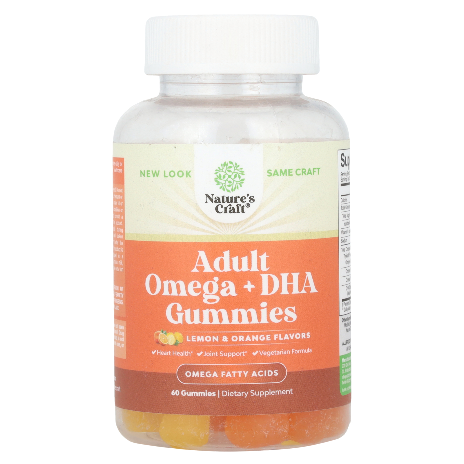 Natures Craft Gomas de Ômega + DHA para Adultos Limão e Laranja 60 Gomas
