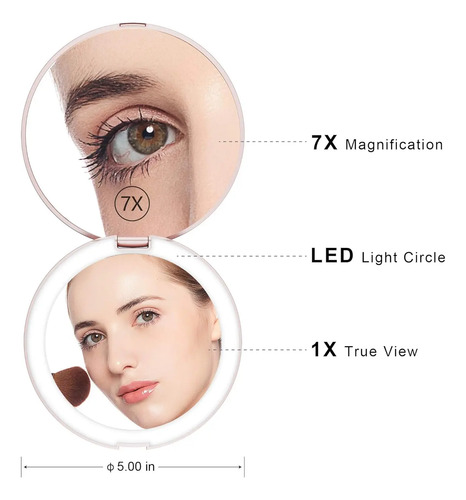 Espelho De Maquiagem Benbilry Travel Com Luz Led 1x/7x... - Imagem 2