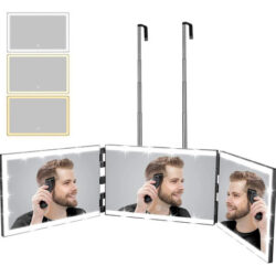 Espelho De 3 Vias Xigetrail Com Luzes Para Maquiagem E Corte De Cabelo Preto