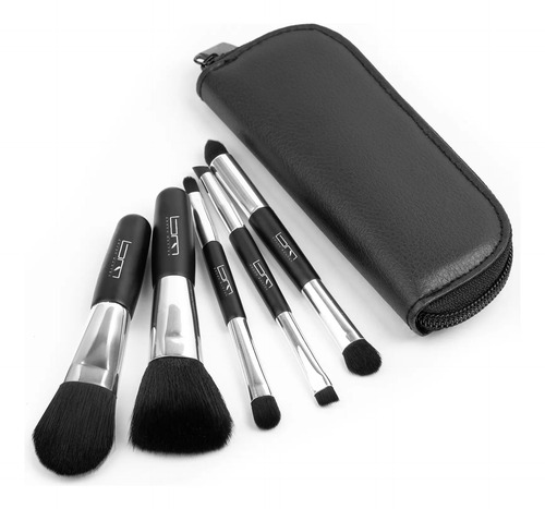Mini Pincel De Maquiagem Portátil Preto De Cabeça Dupla