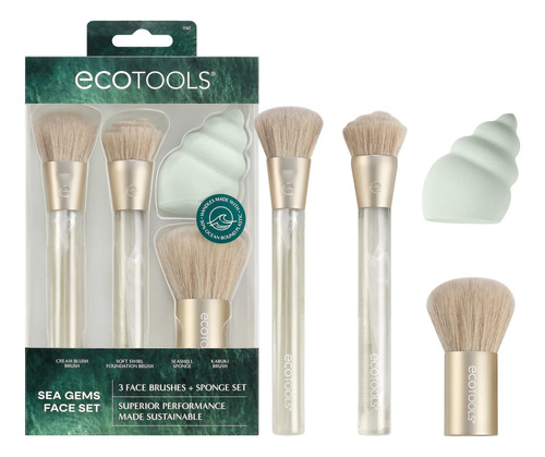 Conjunto De Escova Facial E Esponja Ecotools Sea Gems De 4 P Coral-claro