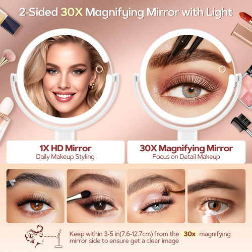 Espelho De Maquiagem De Aumento B Beauty Planet 30x Com Luzes Branco - Imagem 3