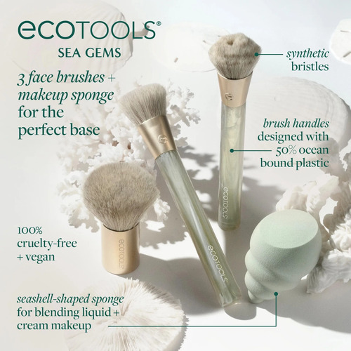 Conjunto De Escova Facial E Esponja Ecotools Sea Gems De 4 P Coral-claro - Imagem 2