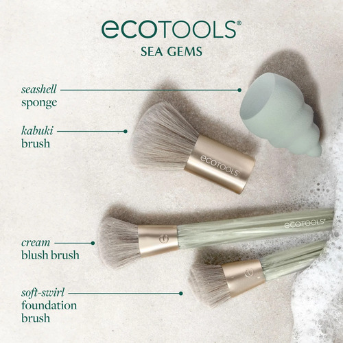 Conjunto De Escova Facial E Esponja Ecotools Sea Gems De 4 P Coral-claro - Imagem 3