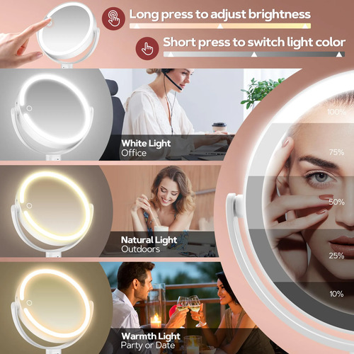 Espelho De Maquiagem De Aumento B Beauty Planet 30x Com Luzes Branco - Imagem 2