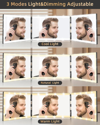 Espelho De 3 Vias Xigetrail Com Luzes Para Maquiagem E Corte De Cabelo Preto - Imagem 5
