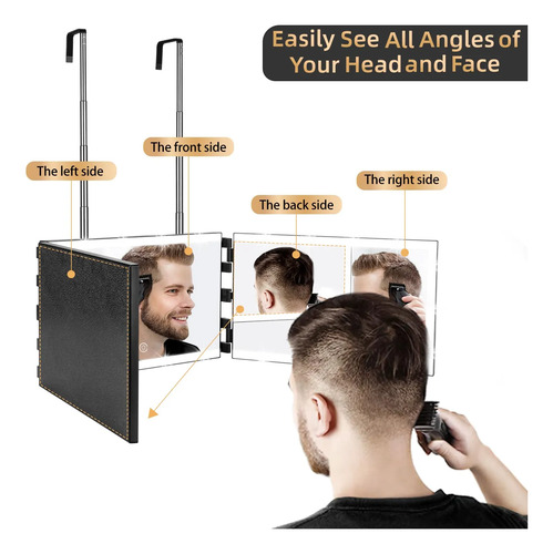 Espelho De 3 Vias Xigetrail Com Luzes Para Maquiagem E Corte De Cabelo Preto - Imagem 3