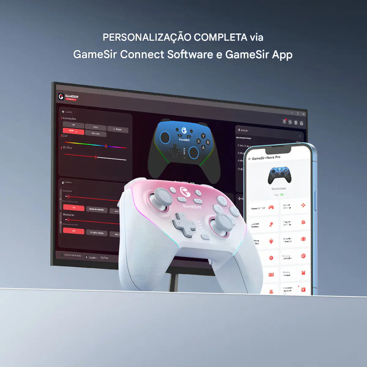 Controle Gamesir Super Nova Sem Fio Para Pc Switch iOS Android Celular Hall Effect Anti Drift RGB Preto - Imagem 6
