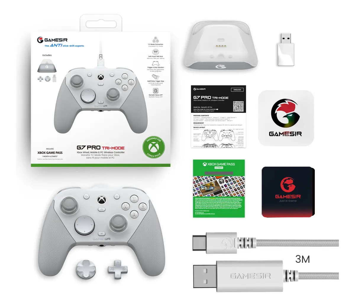 Controle Gamesir G7 Pro Trimodo Para Xbox Series S/x Xbox One Pc Windows E Android Com Dock Magnética Sensor Hall Anti-drift Botões Personalizáveis Rgb Áudio 3.5mm Cor Branco - Imagem 9