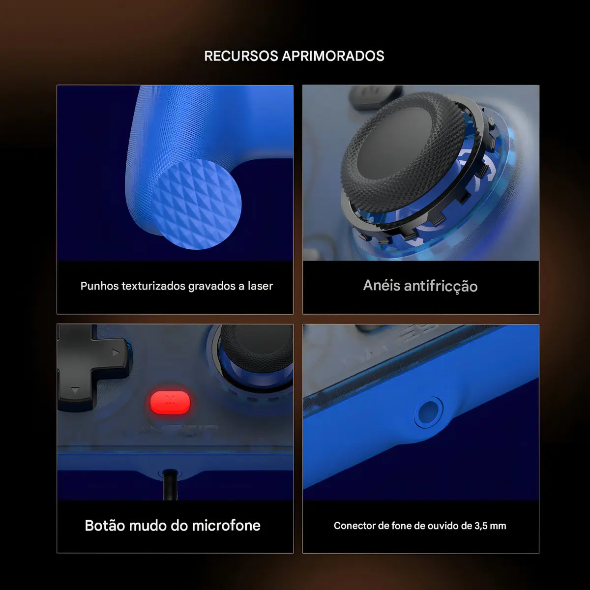 Controle Gamesir T7 Com Fio Para Pc Xbox One Series S X Efeito Hall Stick Anti Drift Azul - Imagem 4