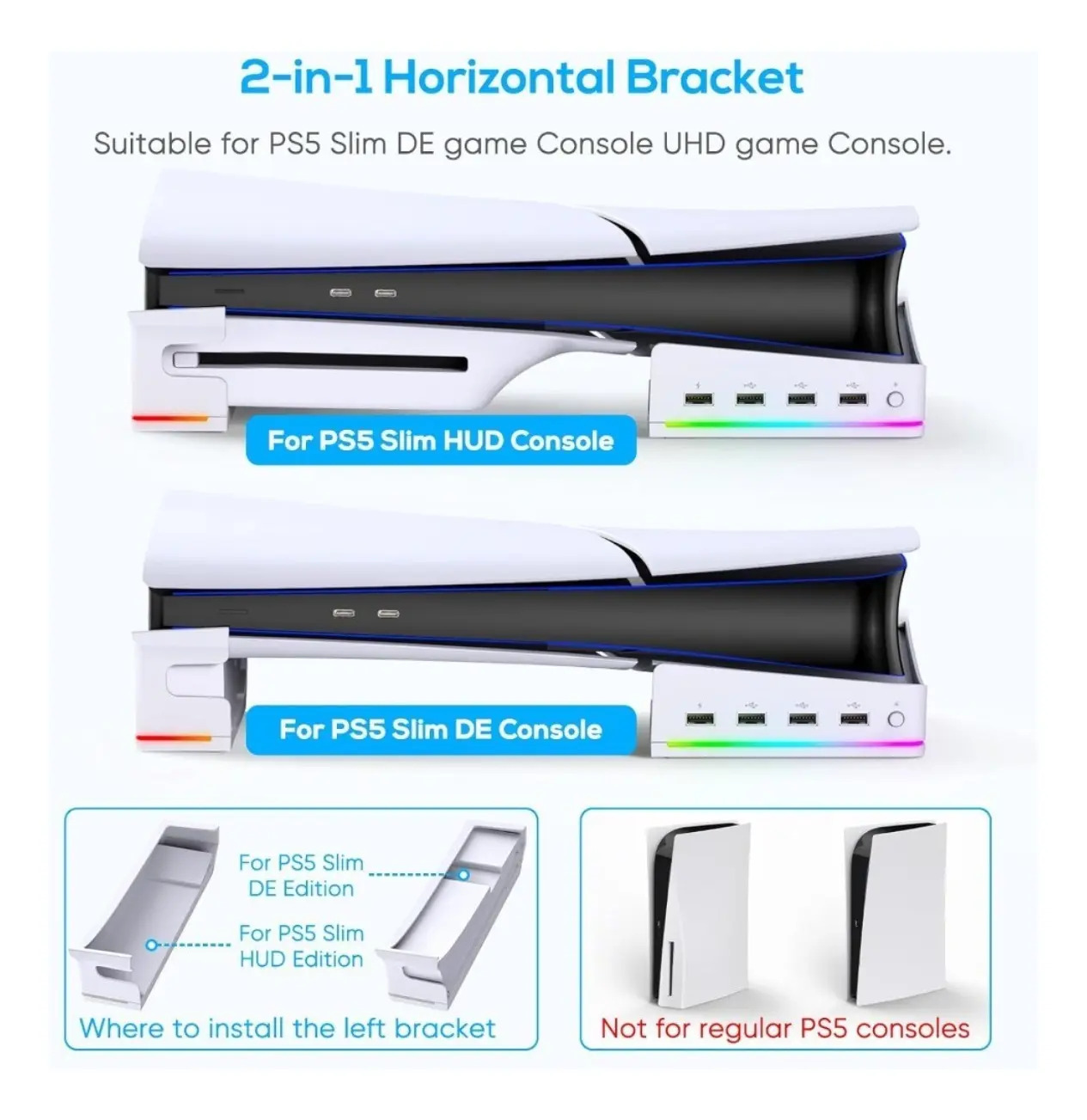 Suporte Rgb Horizontal Com Hub Usb Para Console Ps5 Slim/pro - Imagem 2