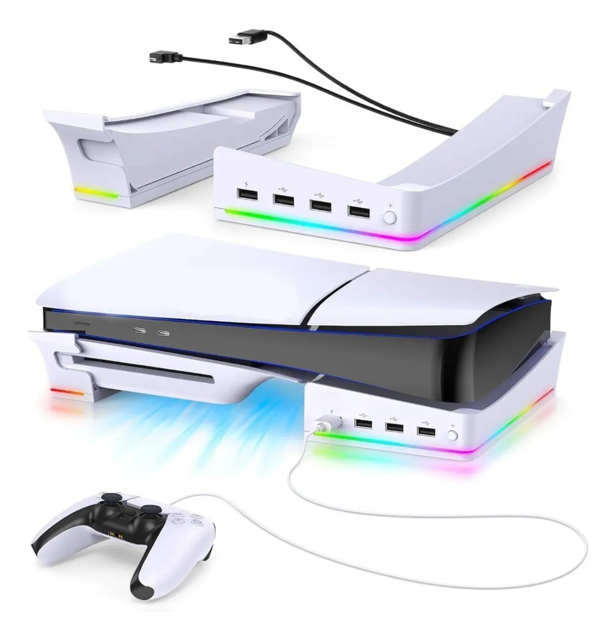 Suporte Rgb Horizontal Com Hub Usb Para Console Ps5 Slim/pro