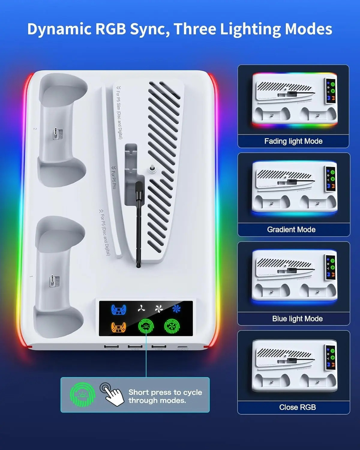 Base Carregadora Com Cooler Para Ps5 E 2 Controles - Imagem 4