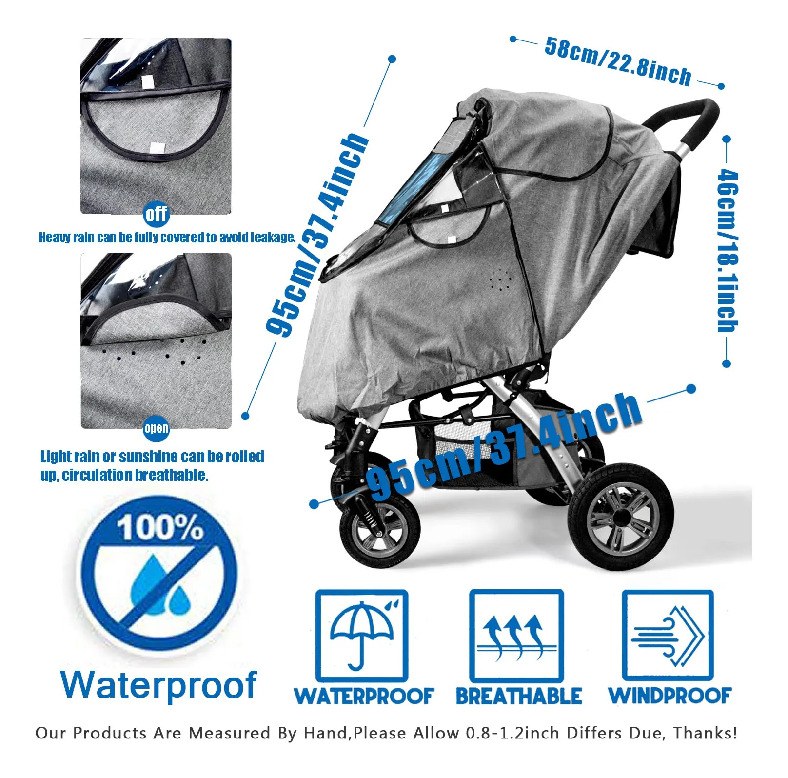 Capa De Chuva Para Carrinho De Passeio Vaxaape Escudo Imper Cinza - Imagem 3