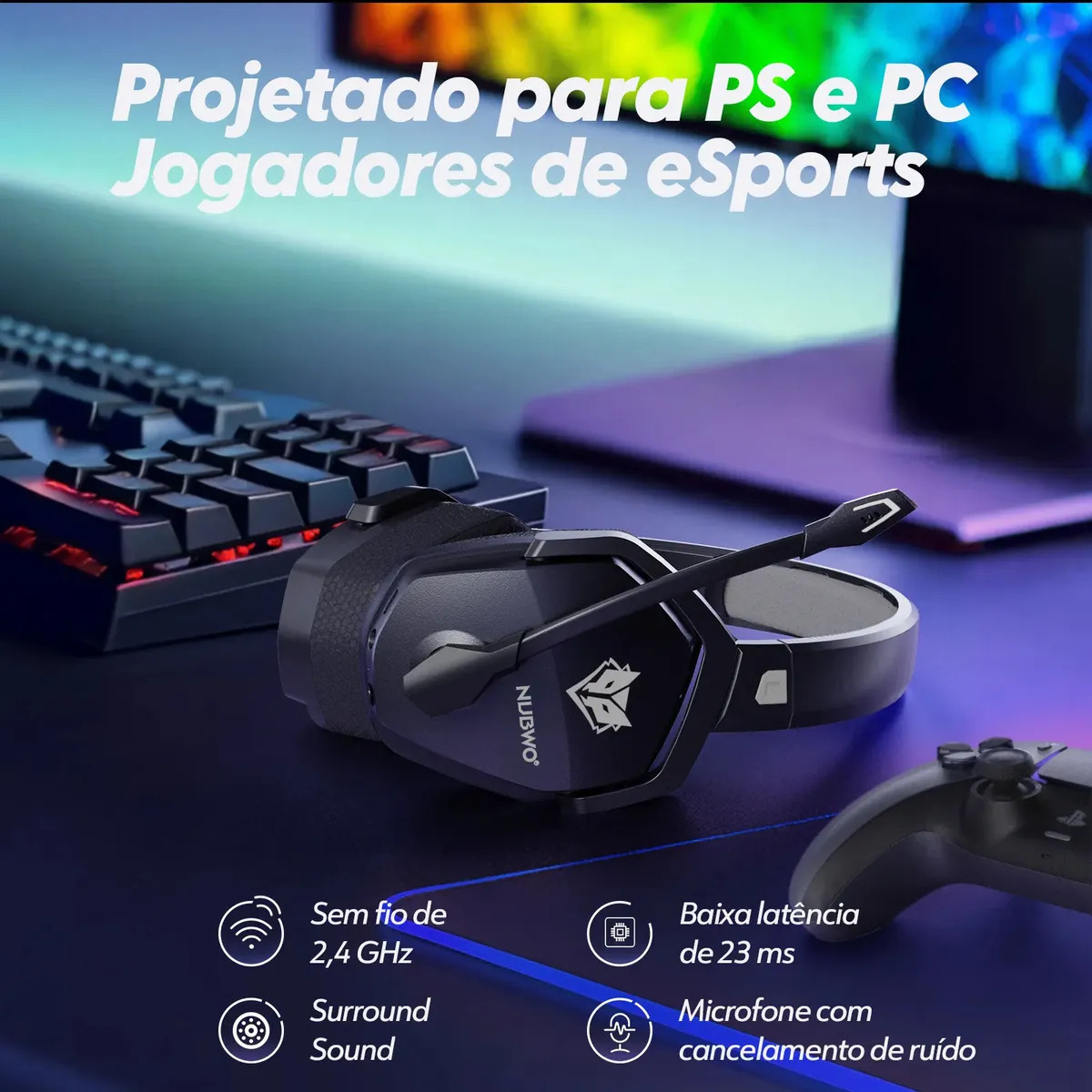Fones de ouvido Gamer Nubwo G06 Gamer 2.4ghz Usb Bluetooth 5.3 Wireless Latencia Baja 23ms Sonido 7.1 Bateria 100h para PC/PS4/PS5/Xbox - Imagem 2