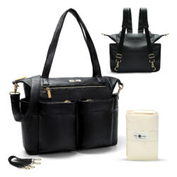 Bolsa De Fraldas Miss Fong Couro 15 Bolsos Preta Preto