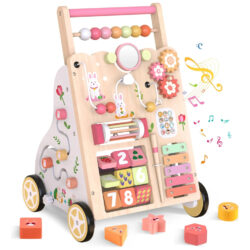 Brinquedo Weilim Wooden Baby Walker Ajustável Em Altura E Ve Rosa