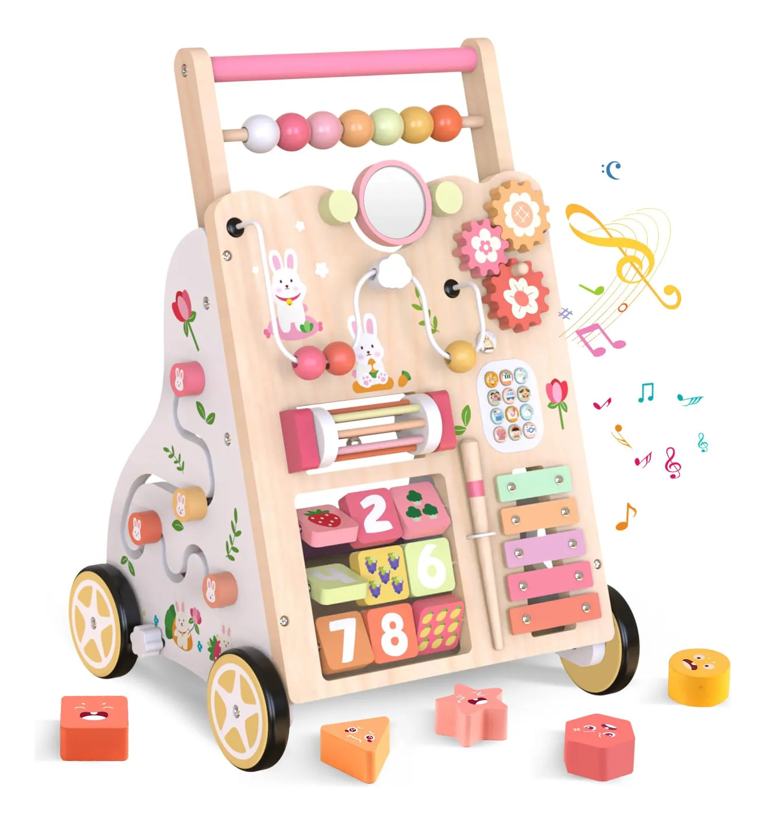 Brinquedo Weilim Wooden Baby Walker Ajustável Em Altura E Ve Rosa