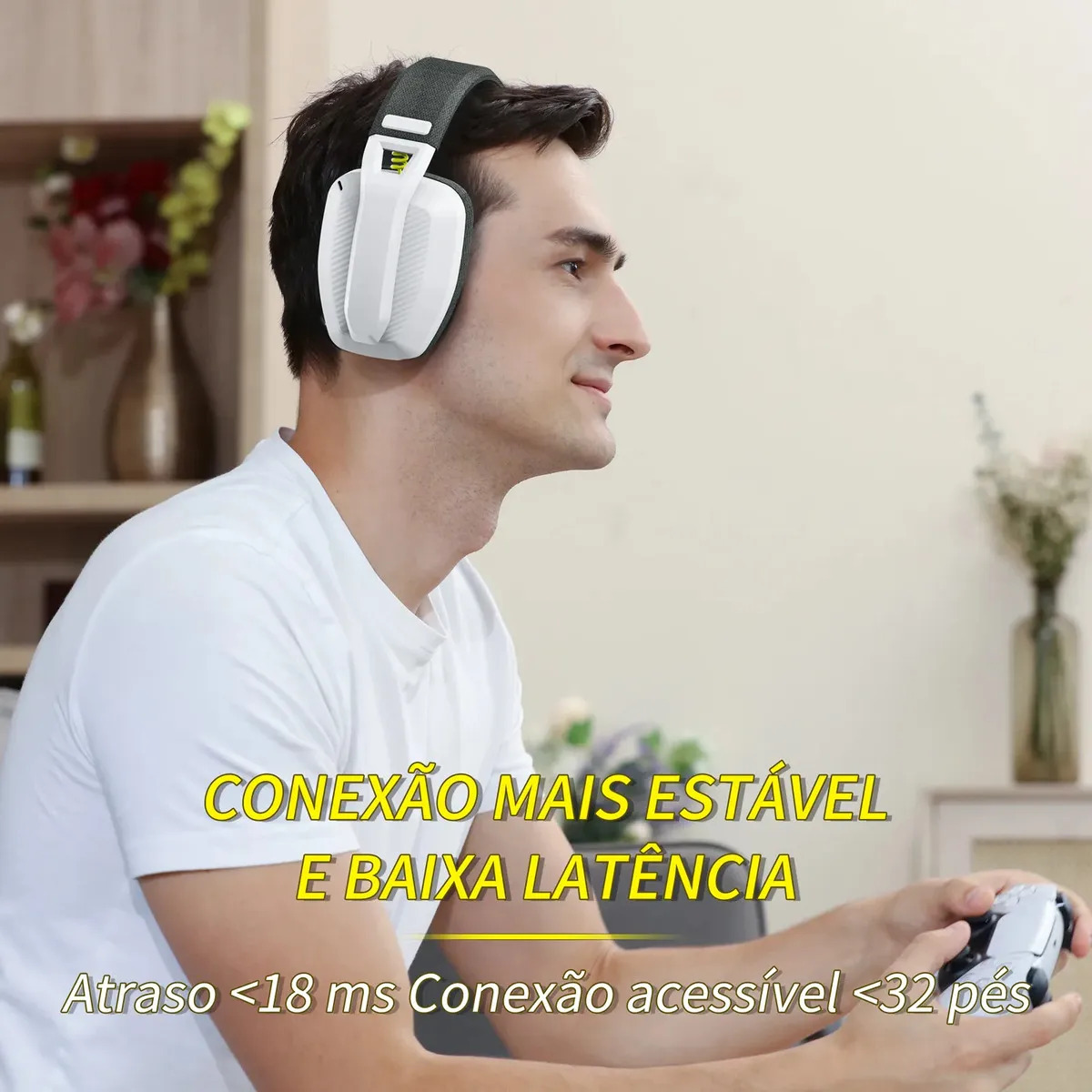Fone de ouvido Headset gamer Binnune Bw06 Wireless Fone cinza para PC,PS,Mac USB 2.4Ghz,5.3Bluetooth com mic - Imagem 2