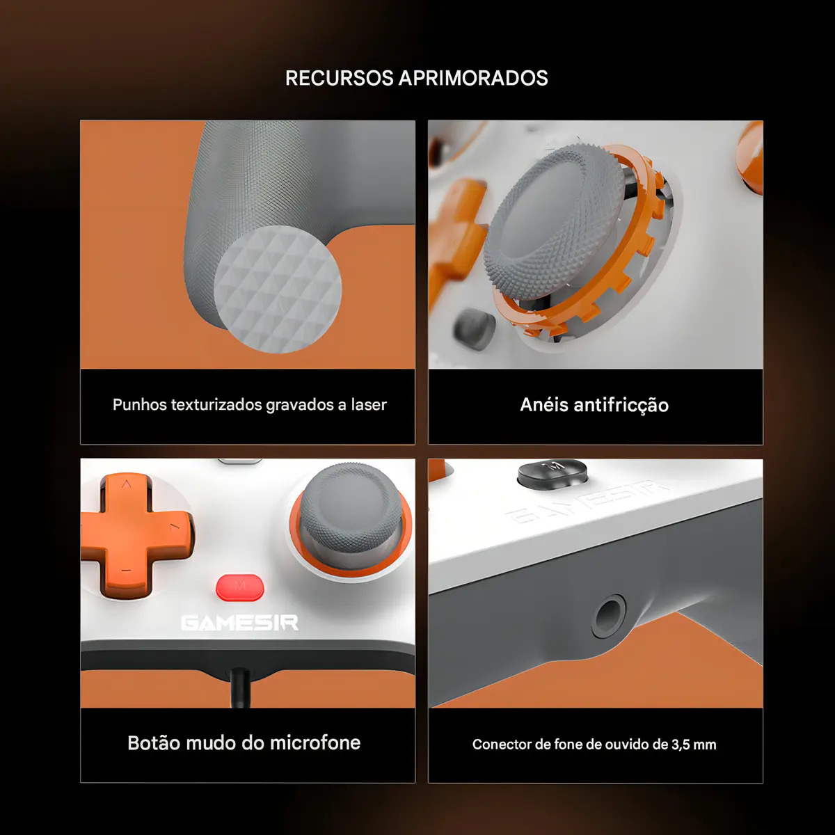 Controle Gamesir T7 com Fio para PC Xbox One Series S X Efeito Hall Stick Anti Drift Branco - Imagem 4
