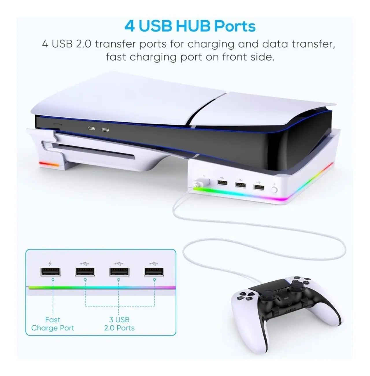 Suporte Rgb Horizontal Com Hub Usb Para Console Ps5 Slim/pro - Imagem 5