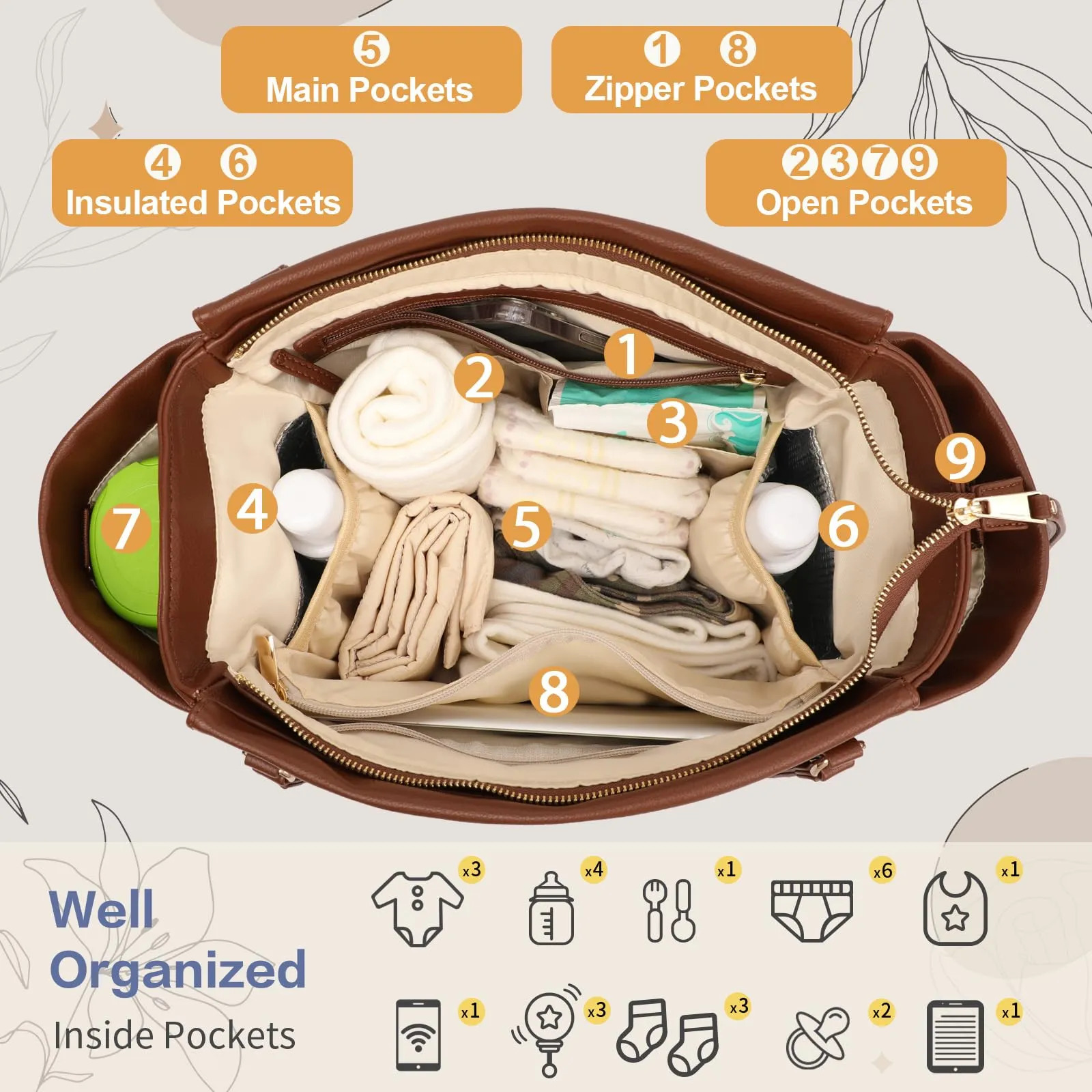 Bolsa De Fraldas Miss Fong Para Bebê - Couro Marrom - Imagem 5