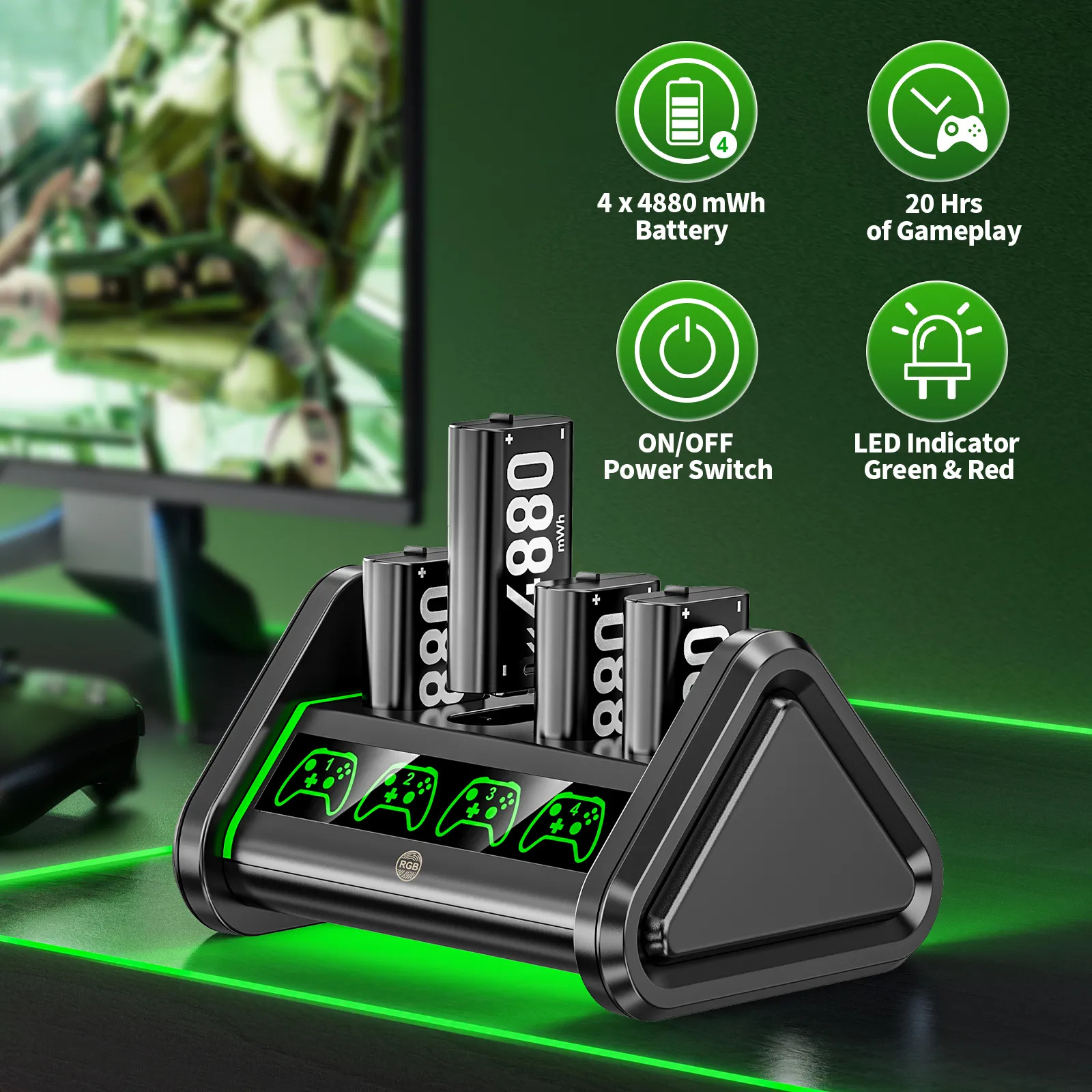 Carregador C 4 Baterias 4880mah P Xbox One Series - Imagem 7