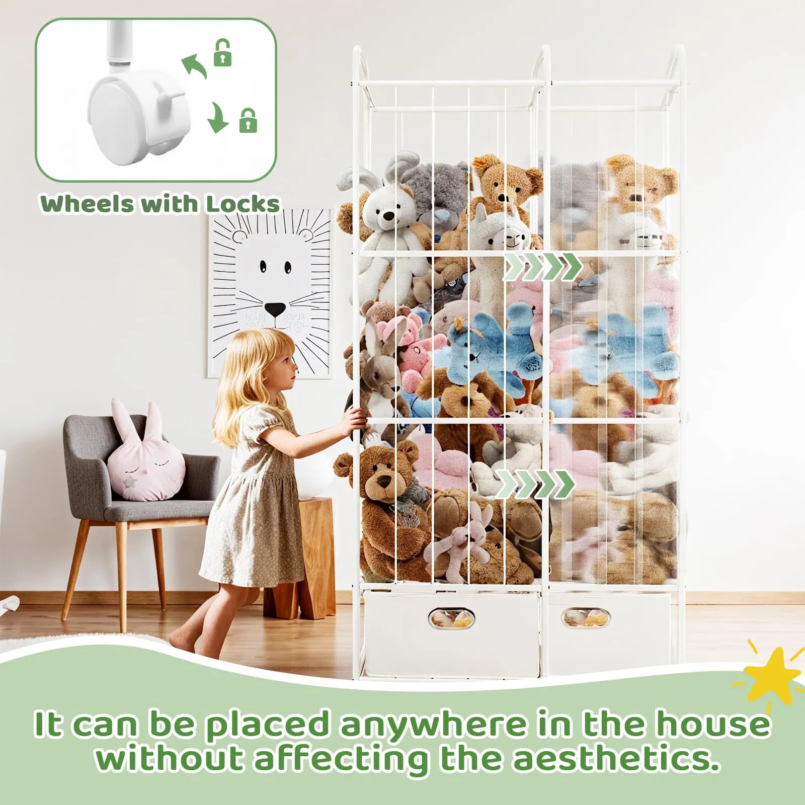 Organizador De Brinquedos Puppiluv Com Rodas Para Bichos De Branco - Imagem 8