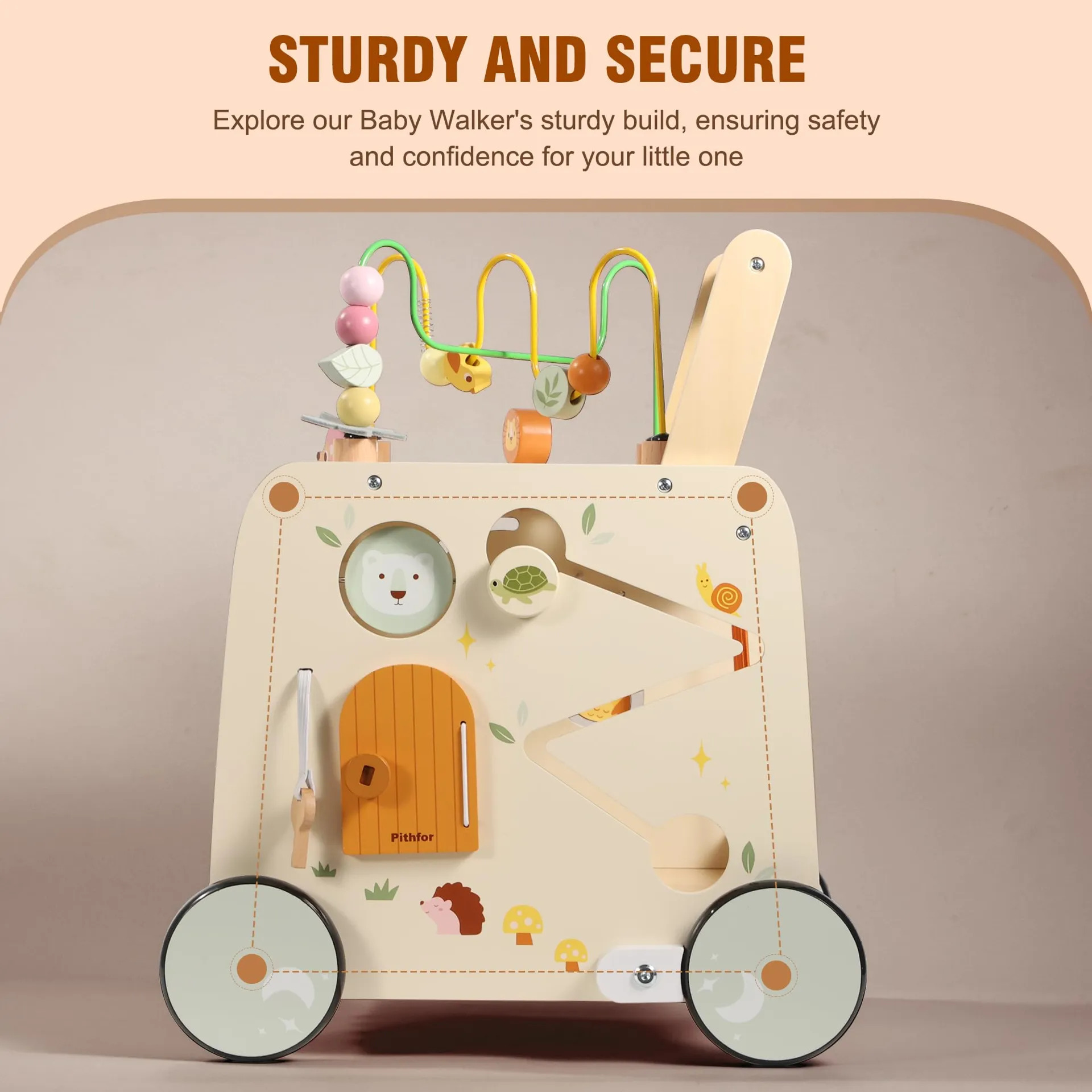 Pithfor Wooden Activity Cube Push Walker Para Bebês Laranja - Imagem 5