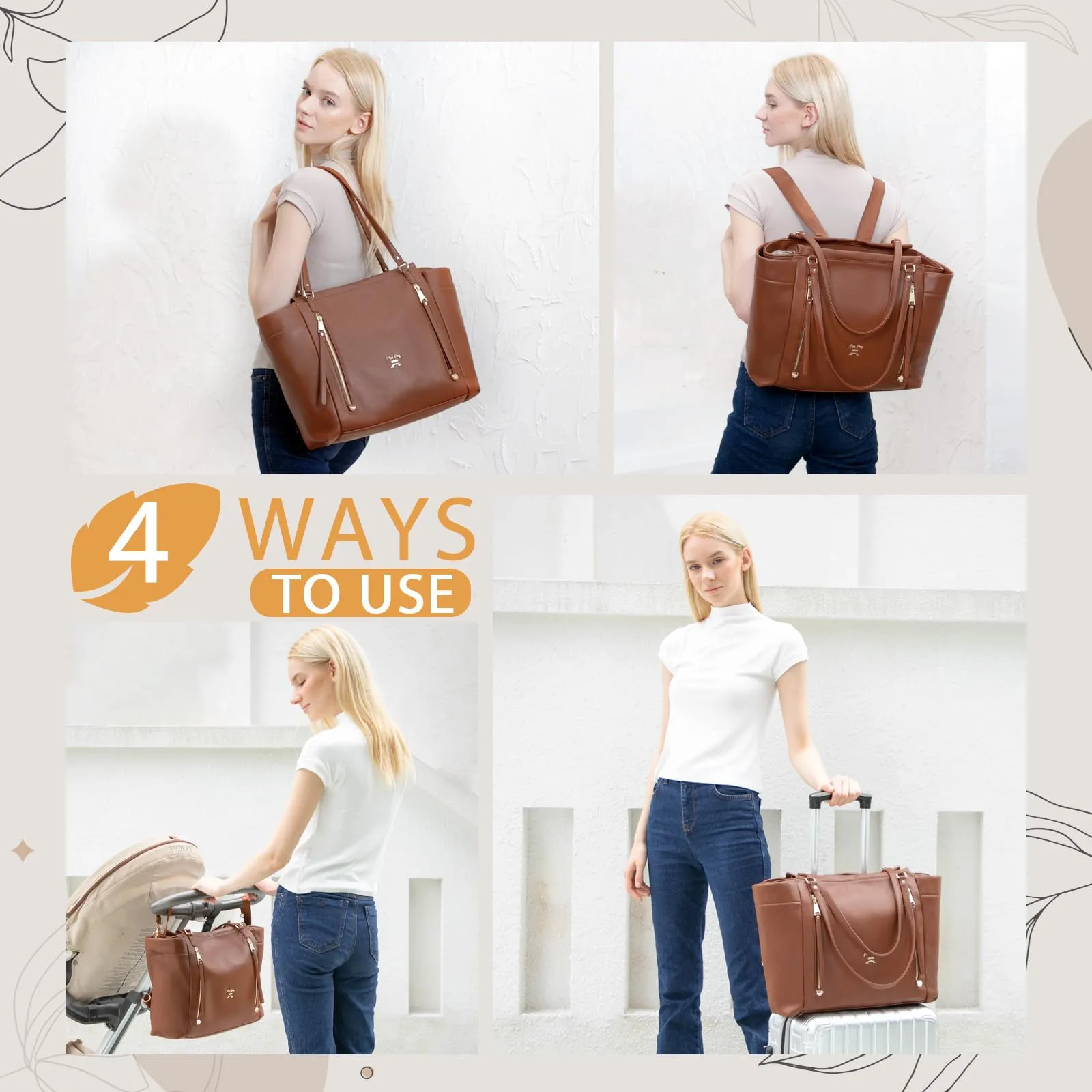 Bolsa De Fraldas Miss Fong Para Bebê - Couro Marrom - Imagem 7
