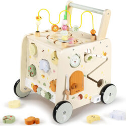 Pithfor Wooden Activity Cube Push Walker Para Bebês Laranja
