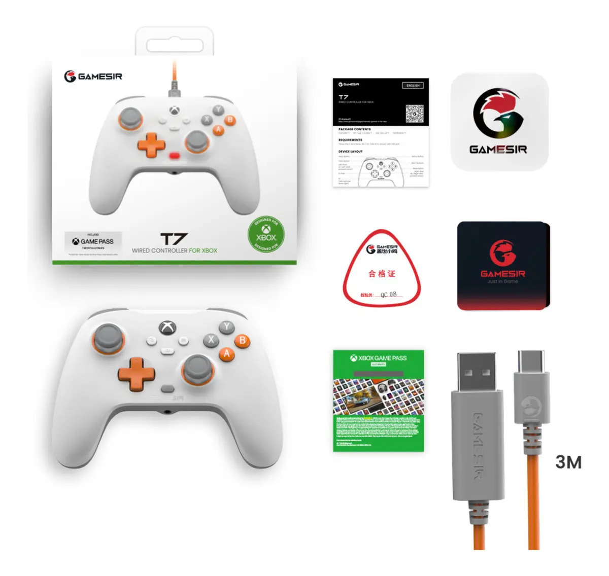 Controle Gamesir T7 com Fio para PC Xbox One Series S X Efeito Hall Stick Anti Drift Branco - Imagem 12