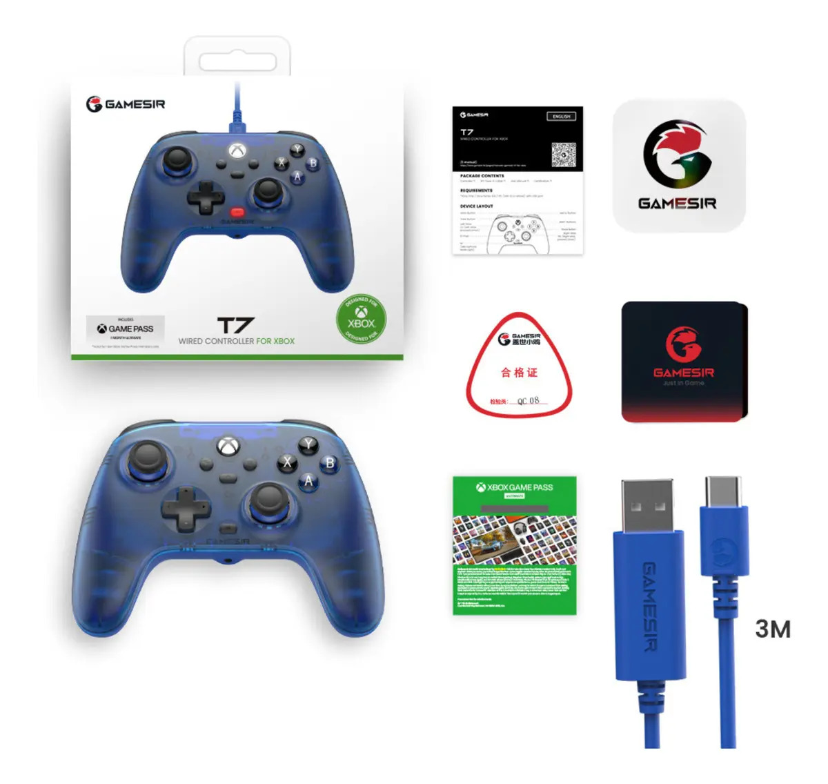 Controle Gamesir T7 Com Fio Para Pc Xbox One Series S X Efeito Hall Stick Anti Drift Azul - Imagem 11