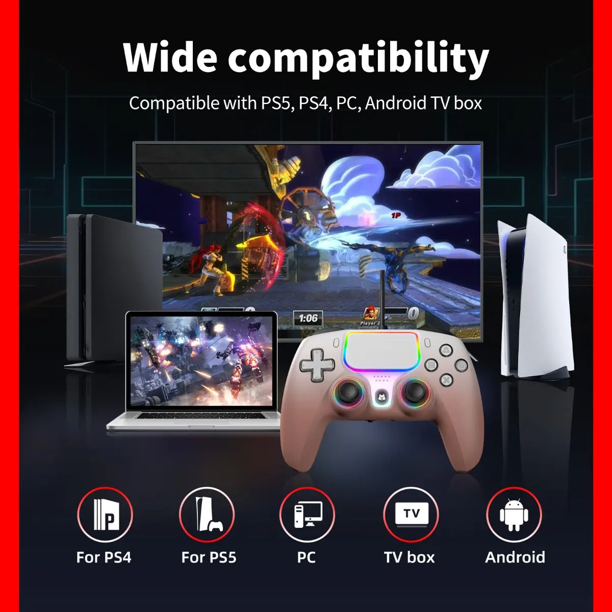 Controle Com Cabo Nbcp Gatilho Com Efeito Hall Para Ps5/ps4/ - Imagem 2