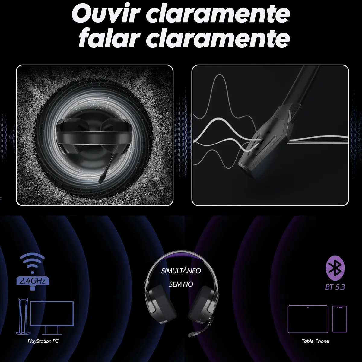 Fone de Ouvido Gamer Nubwo G06 Sem Fio c/ Som 7.1 e Bateria 100h - Imagem 7