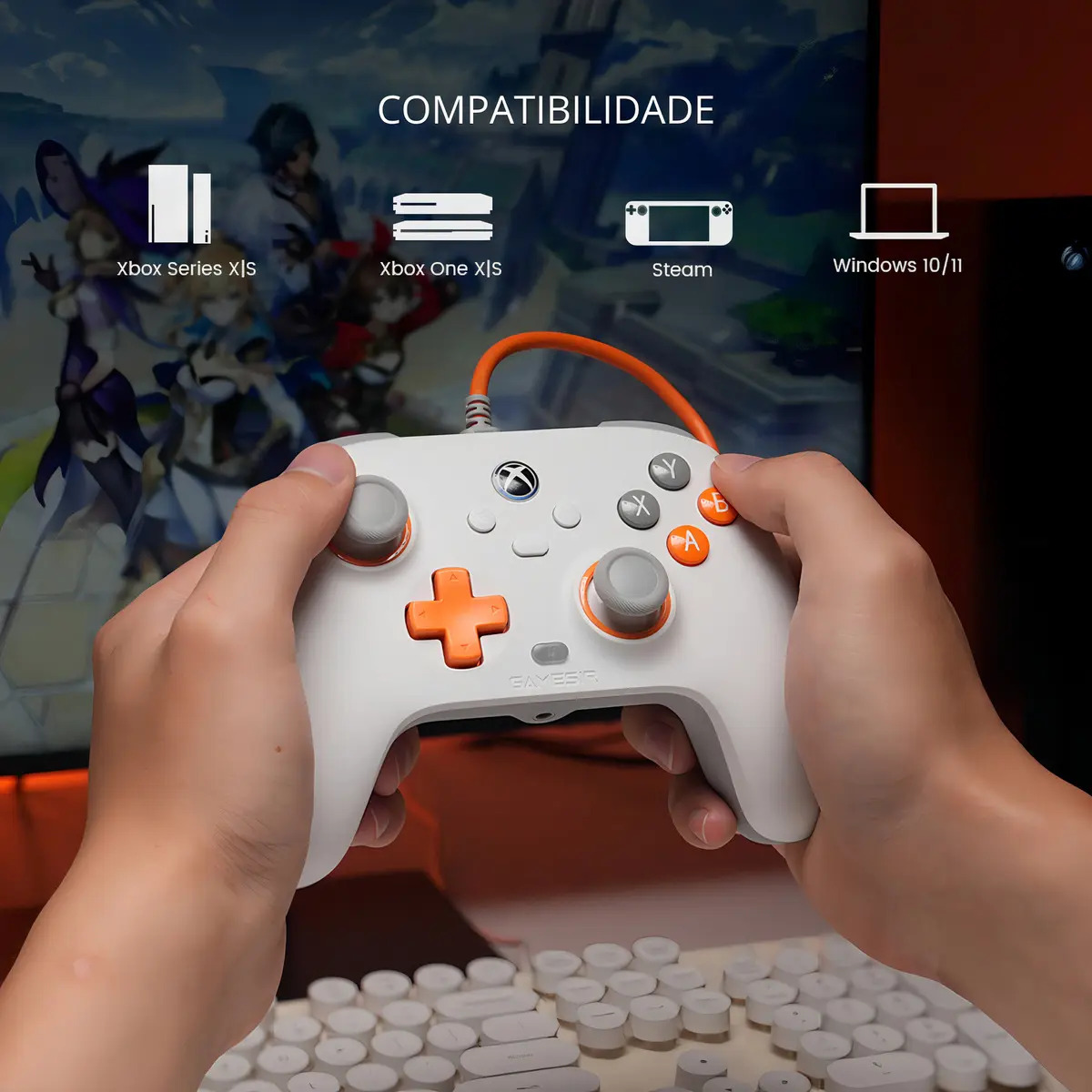 Controle Gamesir T7 com Fio para PC Xbox One Series S X Efeito Hall Stick Anti Drift Branco - Imagem 2