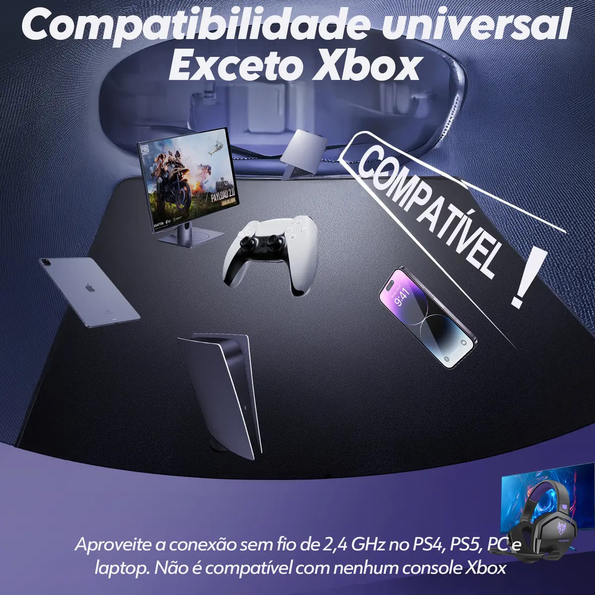 Fone de Ouvido Gamer Nubwo G06 Sem Fio c/ Som 7.1 e Bateria 100h - Imagem 8