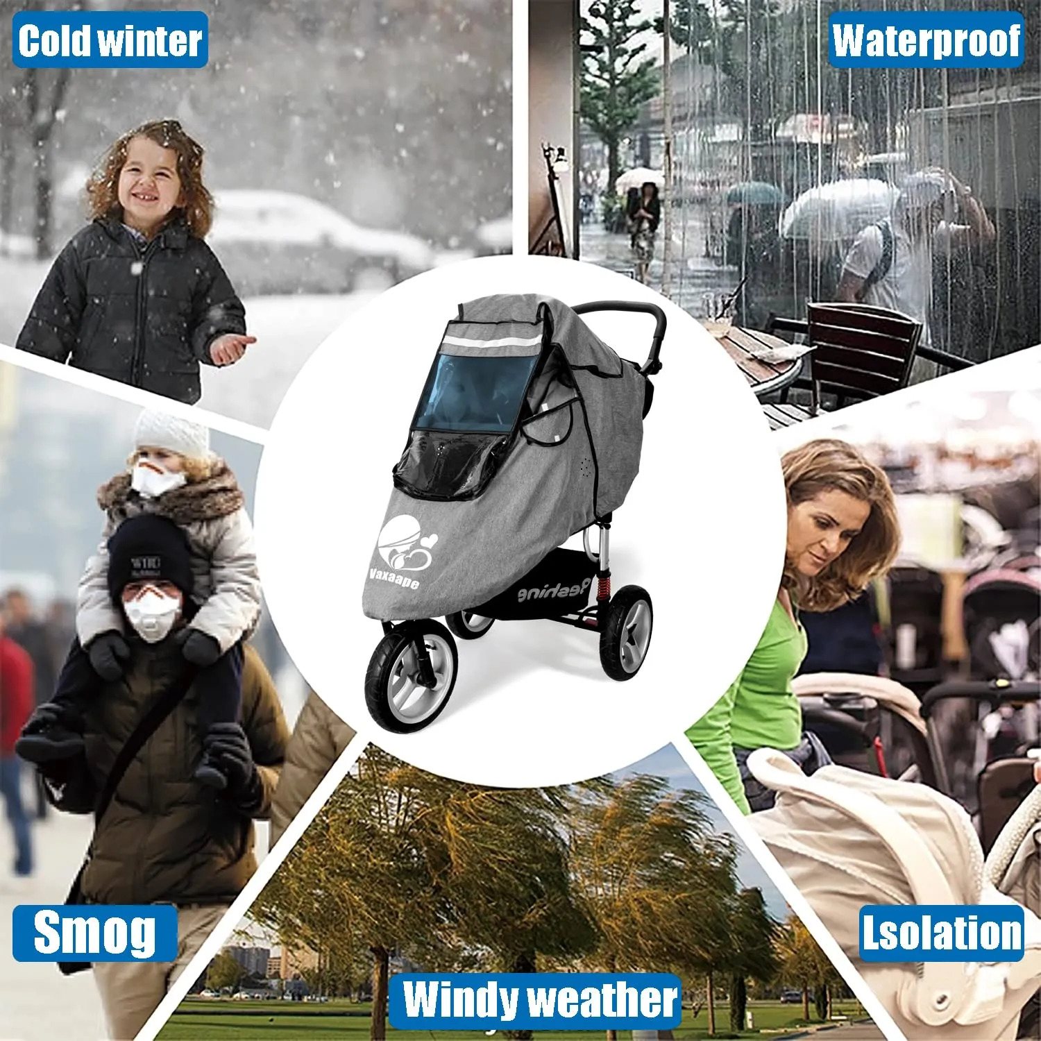 Capa De Chuva Para Carrinho De Passeio Vaxaape Escudo Imper Cinza - Imagem 5