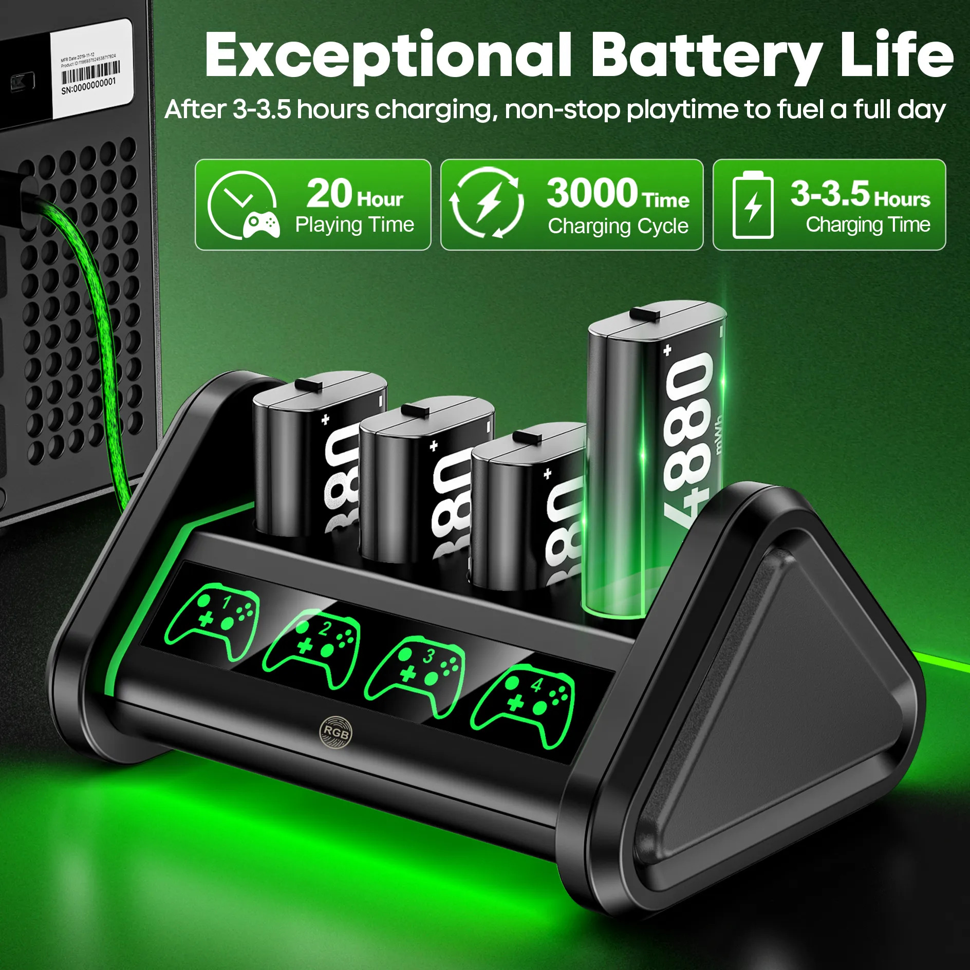 Carregador C 4 Baterias 4880mah P Xbox One Series - Imagem 4