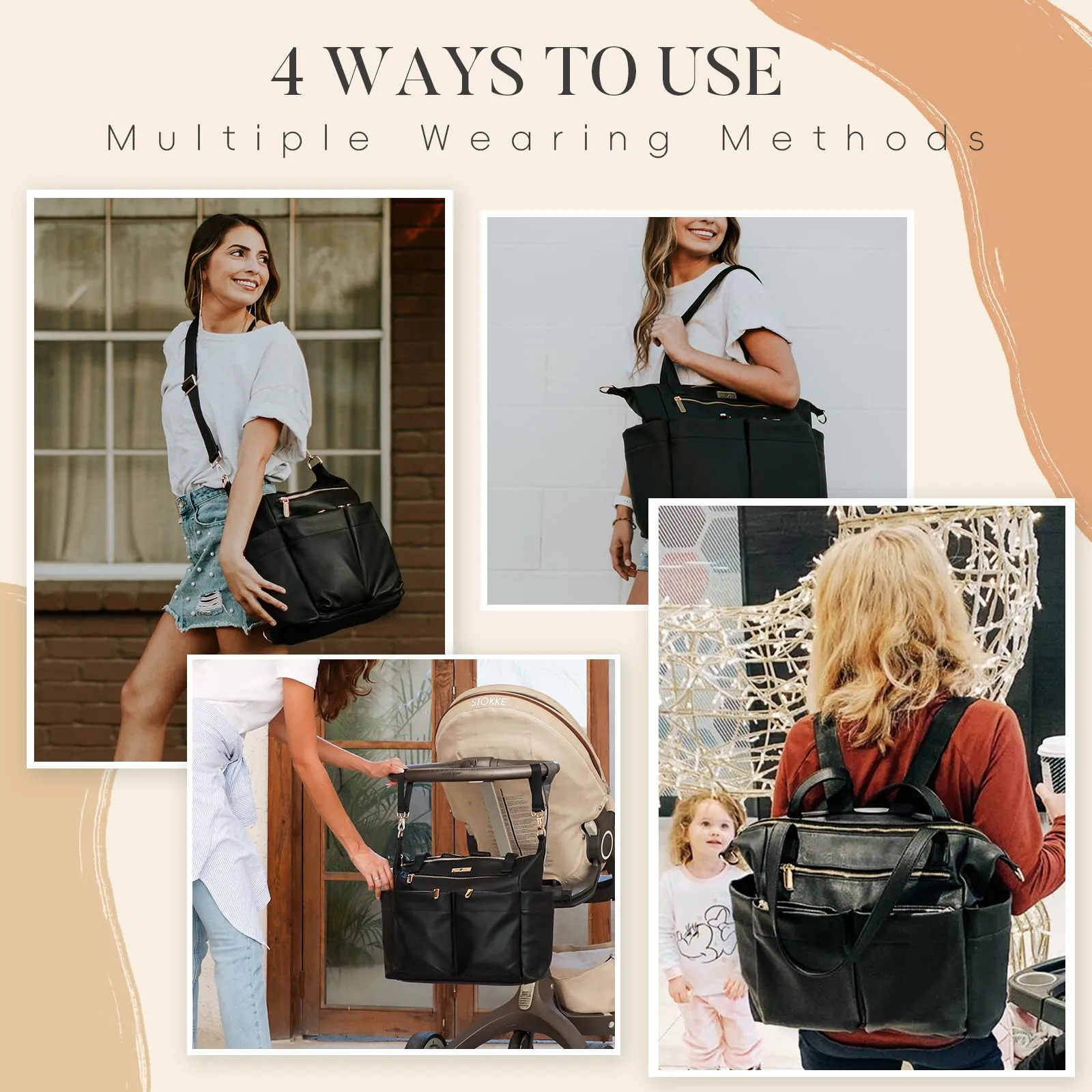Bolsa De Fraldas Miss Fong Couro 15 Bolsos Preta Preto - Imagem 6