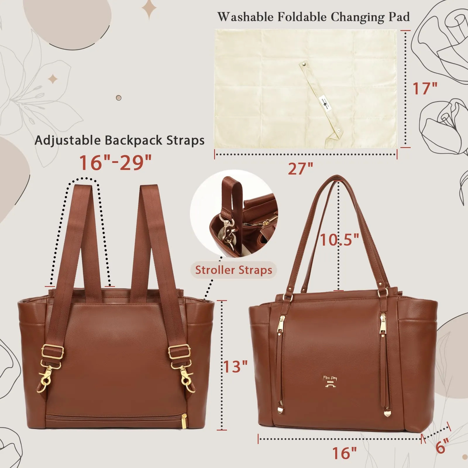 Bolsa De Fraldas Miss Fong Para Bebê - Couro Marrom - Imagem 6