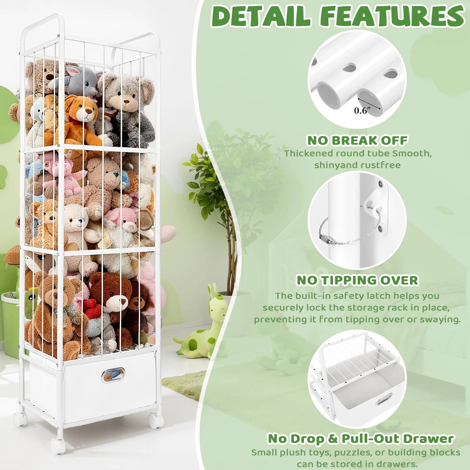 Organizador De Brinquedos Puppiluv Com Rodas Para Bichos De Branco - Imagem 4