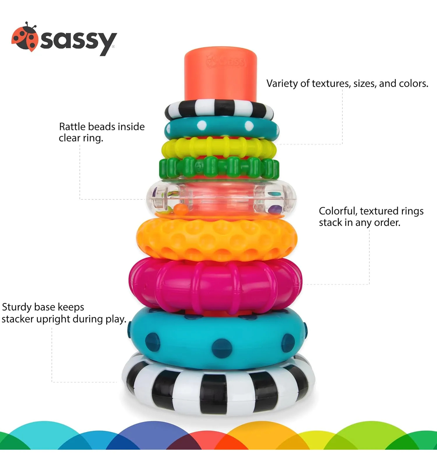 Brinquedo Sassy Stacks Of Circles Stacking Ring Stem Learnin - Imagem 3
