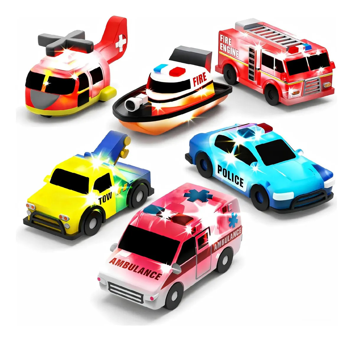 Tub Works Emergency Cars Light Up Bath Toys Pacote Com 6