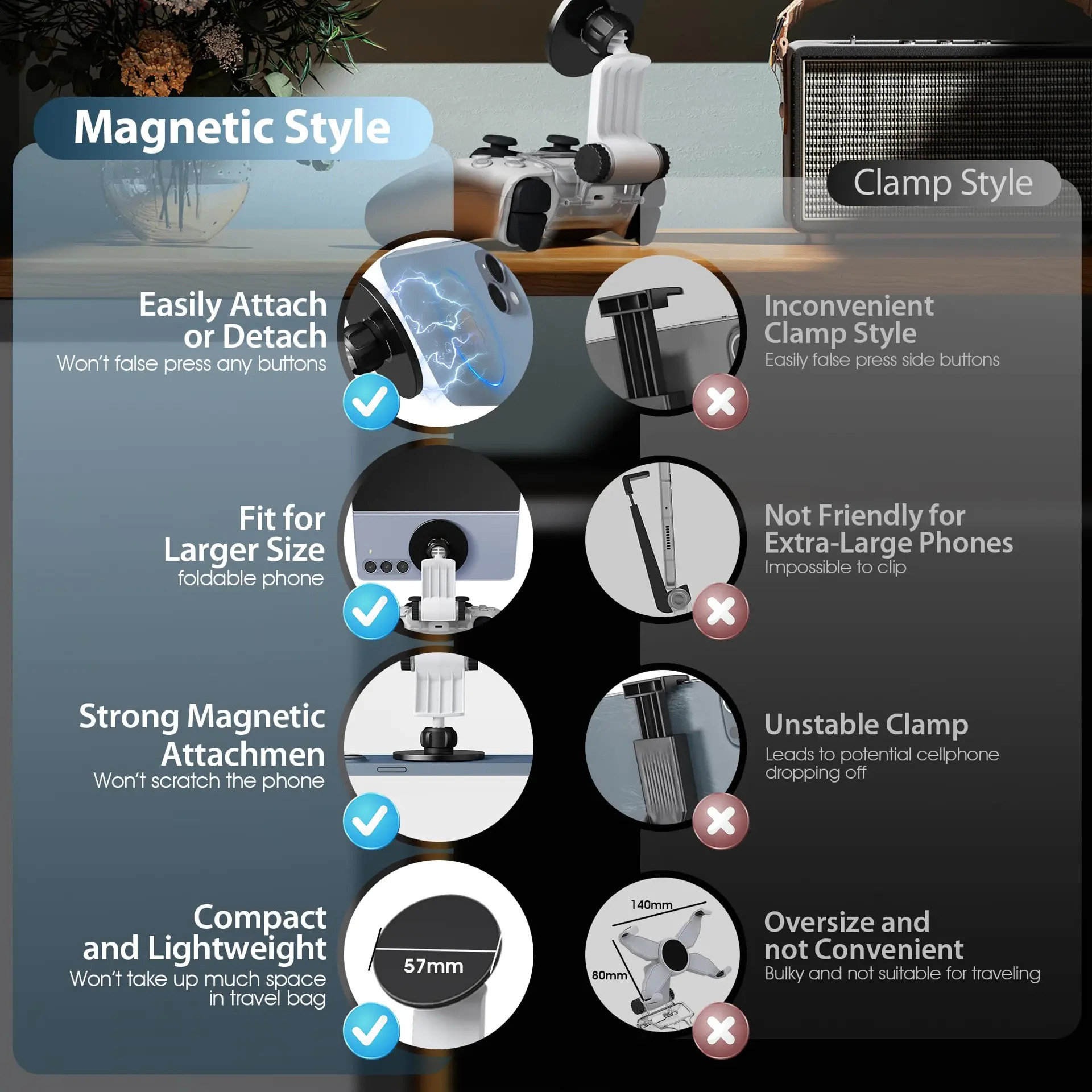 Magnetic Controller Phone Mount Clip For Ps5 Dualsense - Imagem 6