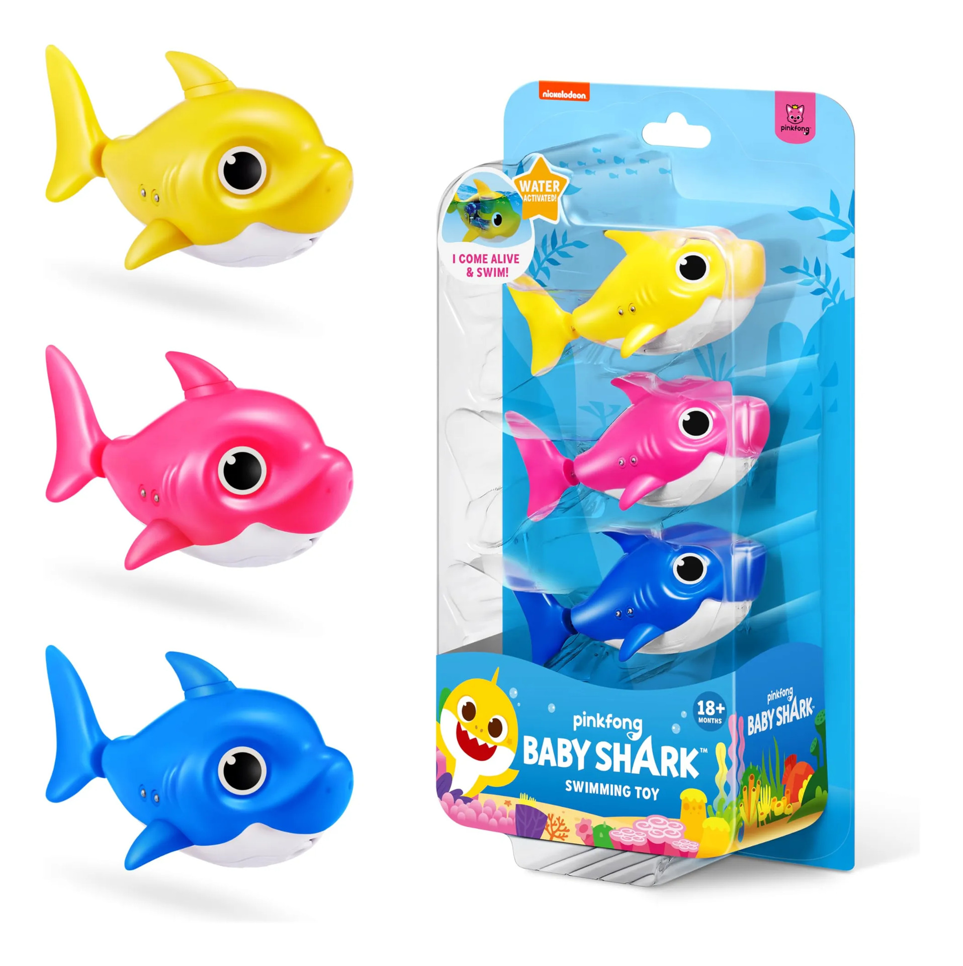 Pacote Com 3 Brinquedos De Banho Robo Alive Mini Baby Shark Azul-turquesa